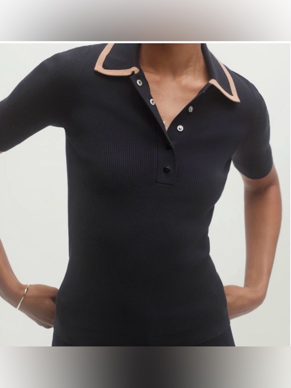 Naked Cashmere Ribbed Knit Polo Shirt Small Navy Short Sleeve Preppy Minimal
